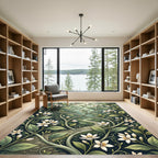 Elegant White Blossom Green Botanical Vine Rug