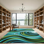 Abstract Swirling Aqua and Lime Wave Rug