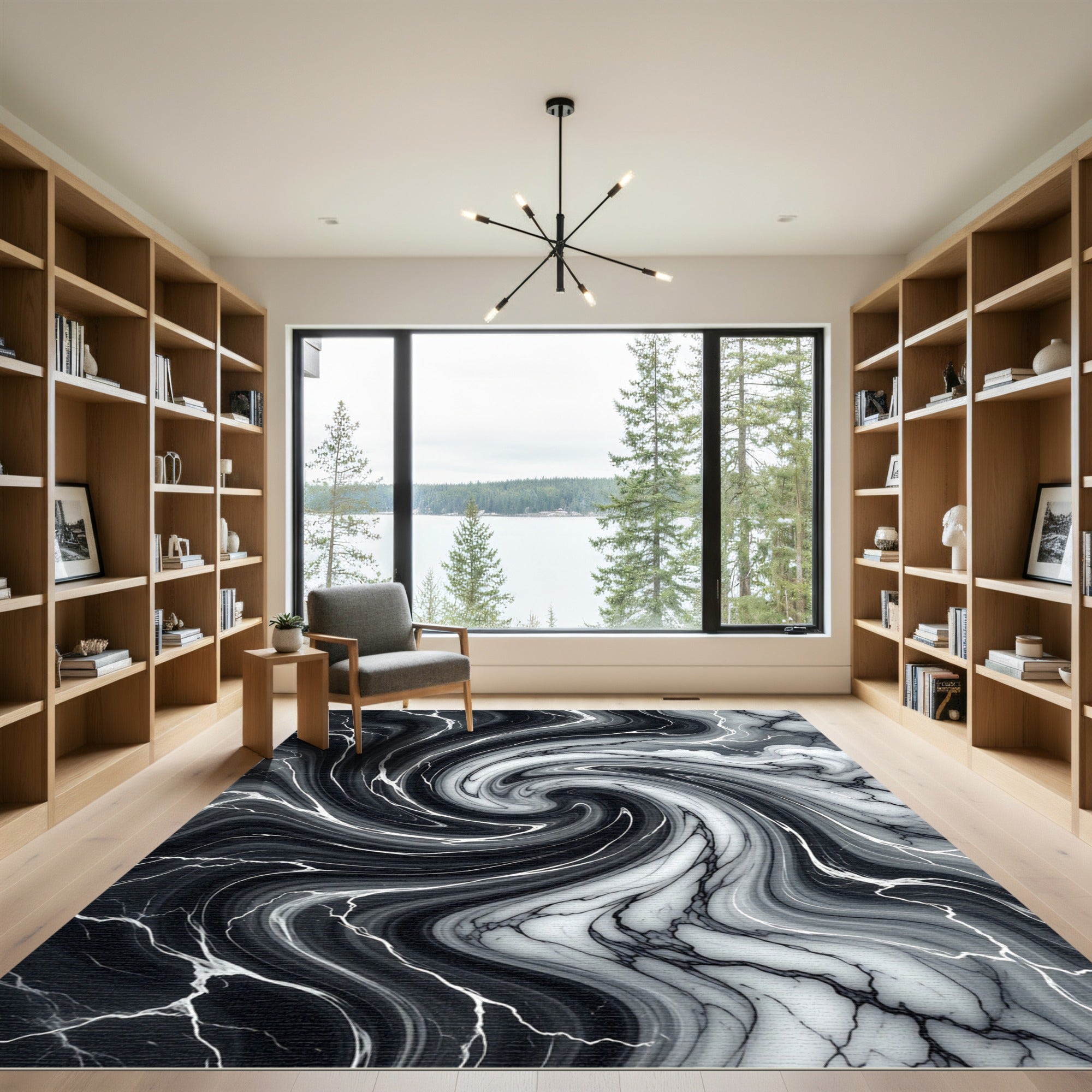 Monochromatic Swirl Marble Stone Rug