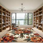 Vintage Autumn Peony Floral Bouquet Rug