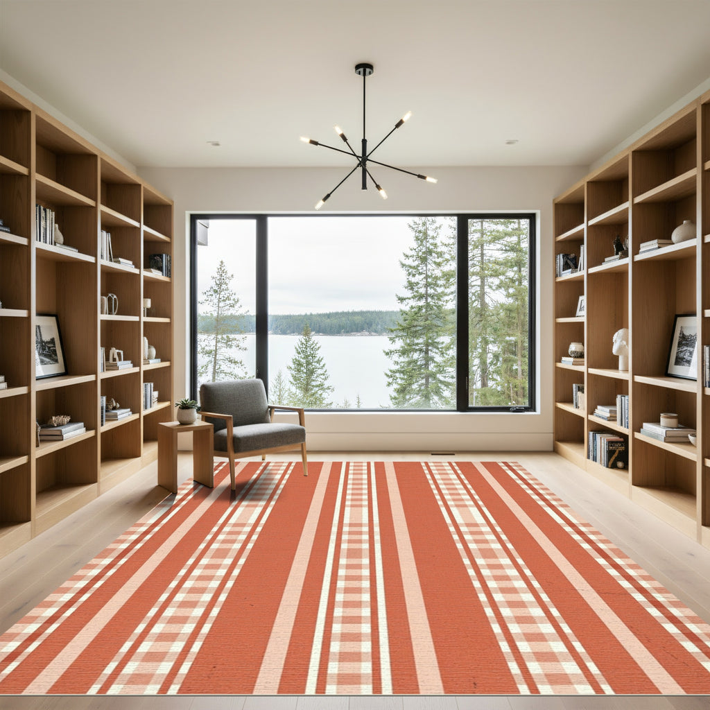 Terracotta Gingham Stripe Combination Rug