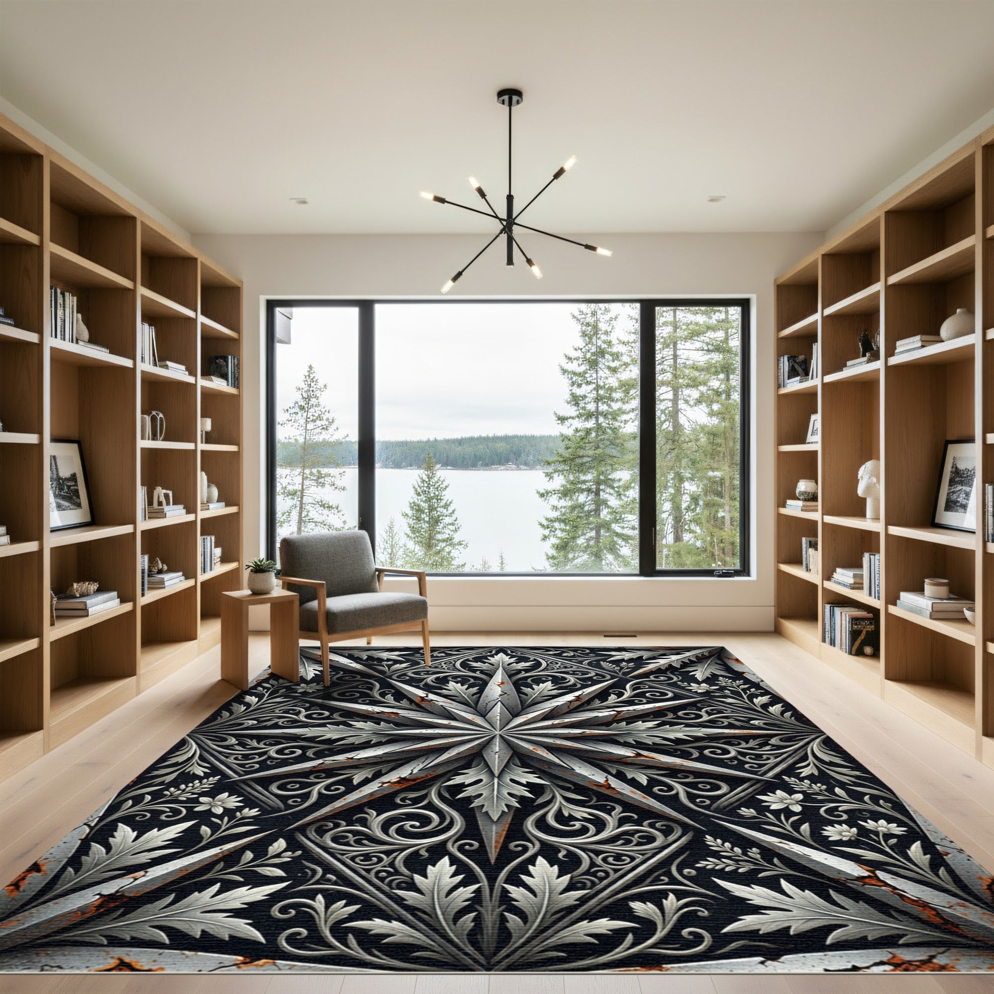 Ornate Silver Star Damascus Filigree Rug