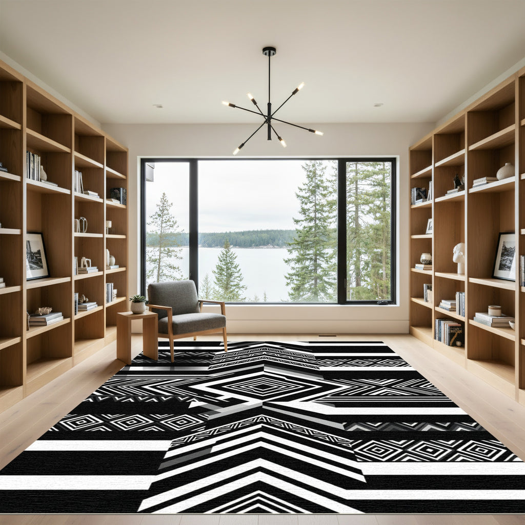 Monochrome Abstract Geometric Diamond Chevron Rug