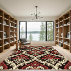 Crimson Ivory Damask Scrollwork Rug