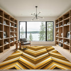 Geometric Gold Chevron Layered Abstract Rug