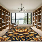 Golden Lotus Floral Mandala Art Rug
