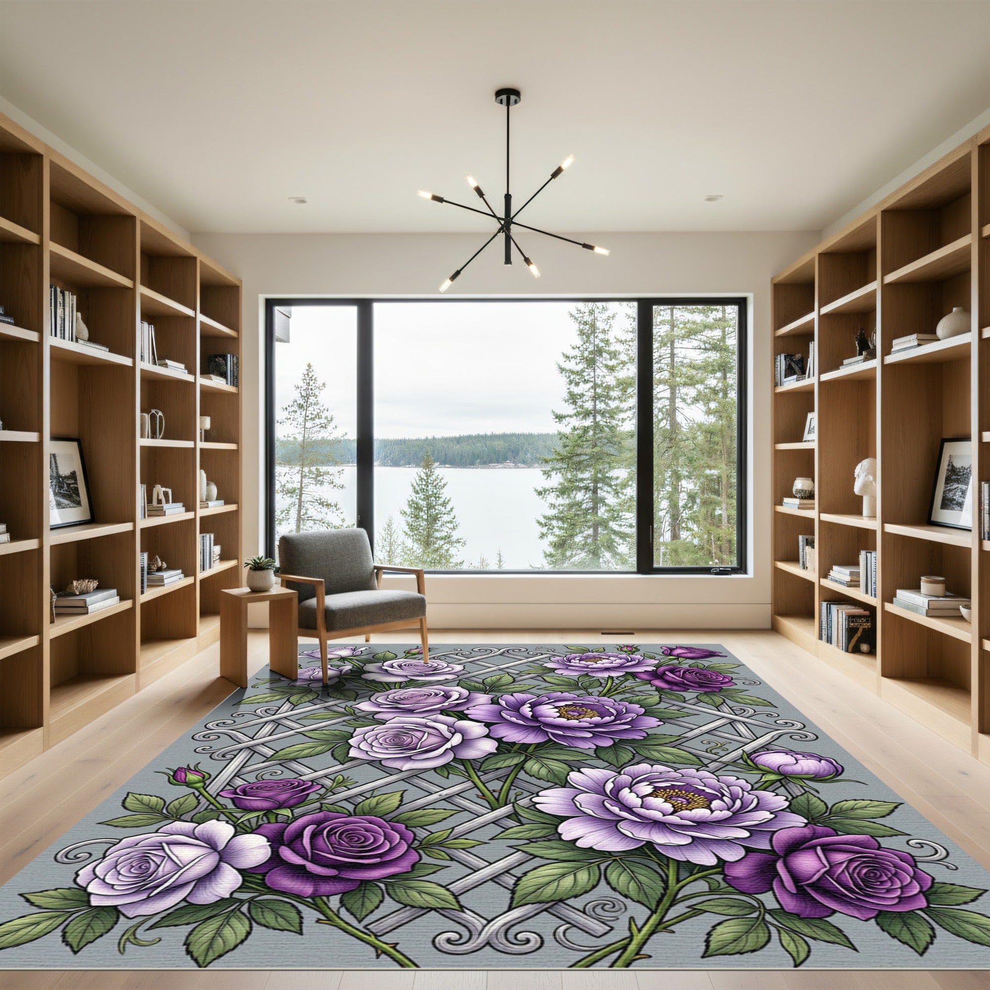 Purple Lavender Rose Lattice Arrangement Rug