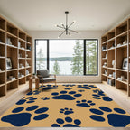 Navy Paw Print Tan Area Rug