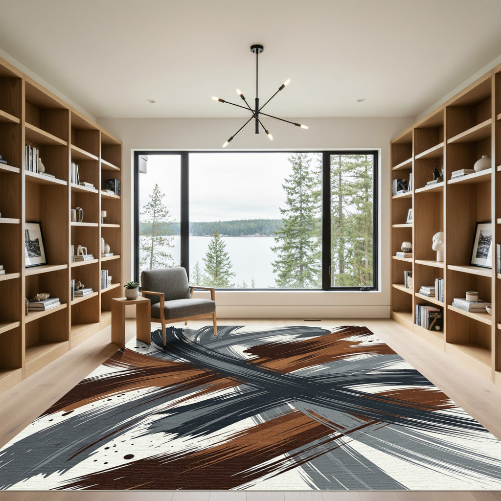Modern Earth Tone Abstract Brush Stroke Rug