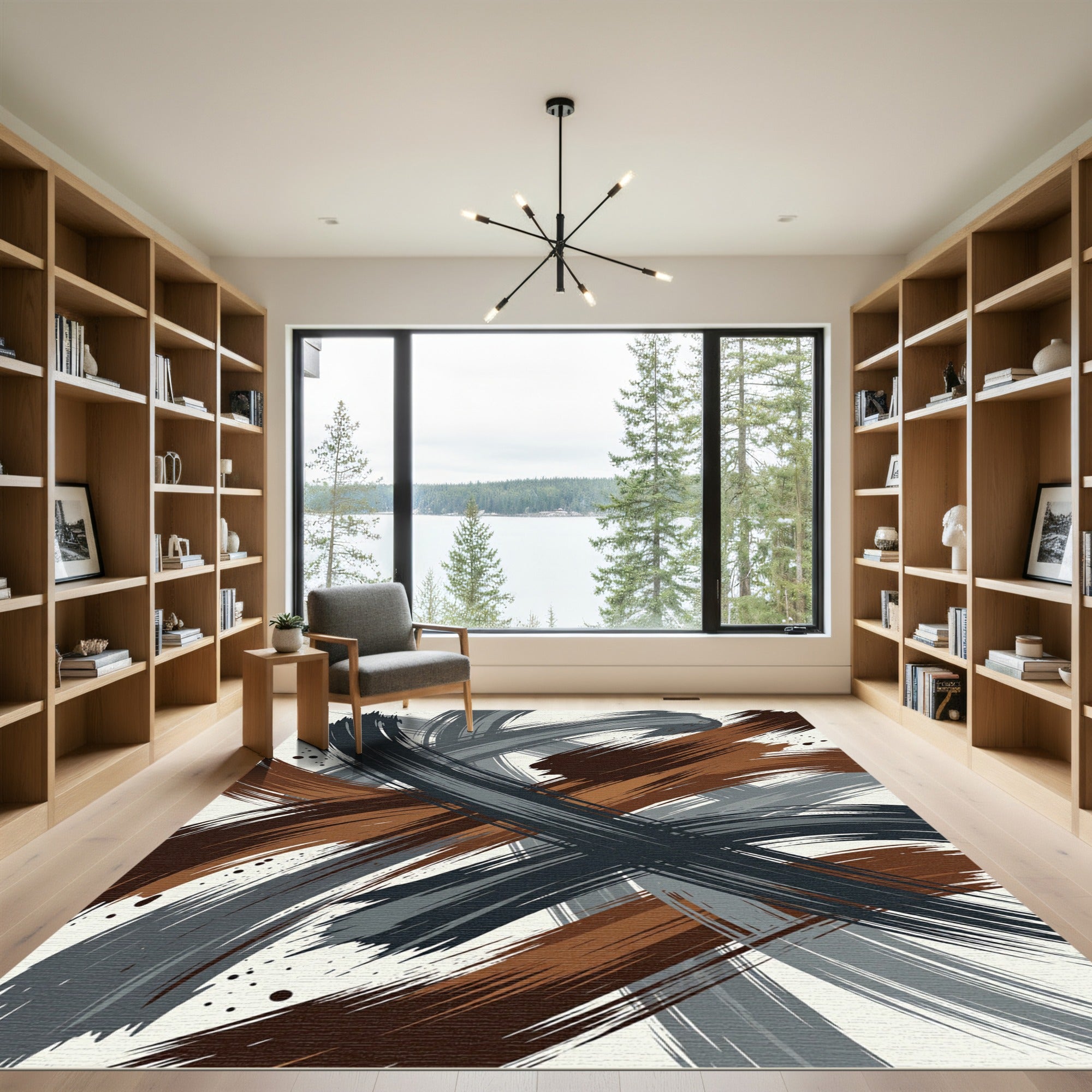 Modern Earth Tone Abstract Brush Stroke Rug