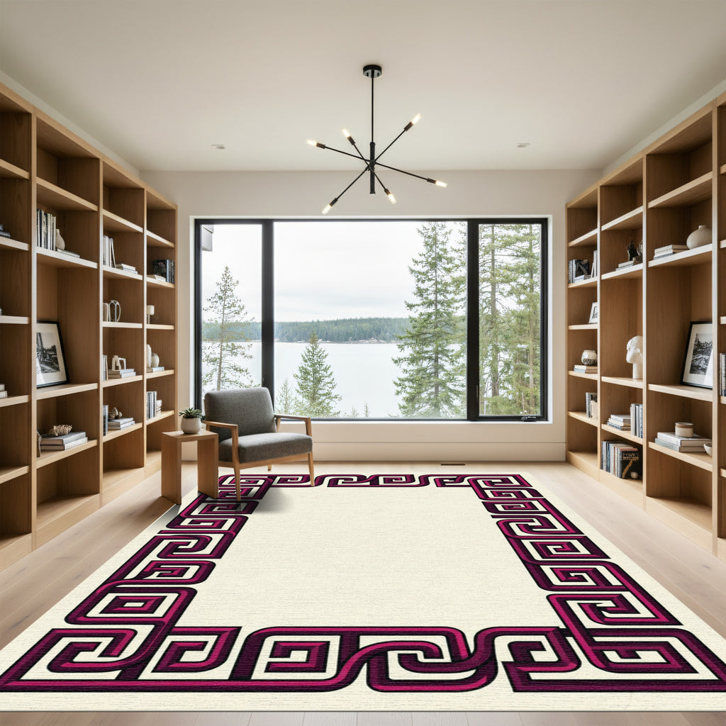 Deep Magenta Maze Border Rug