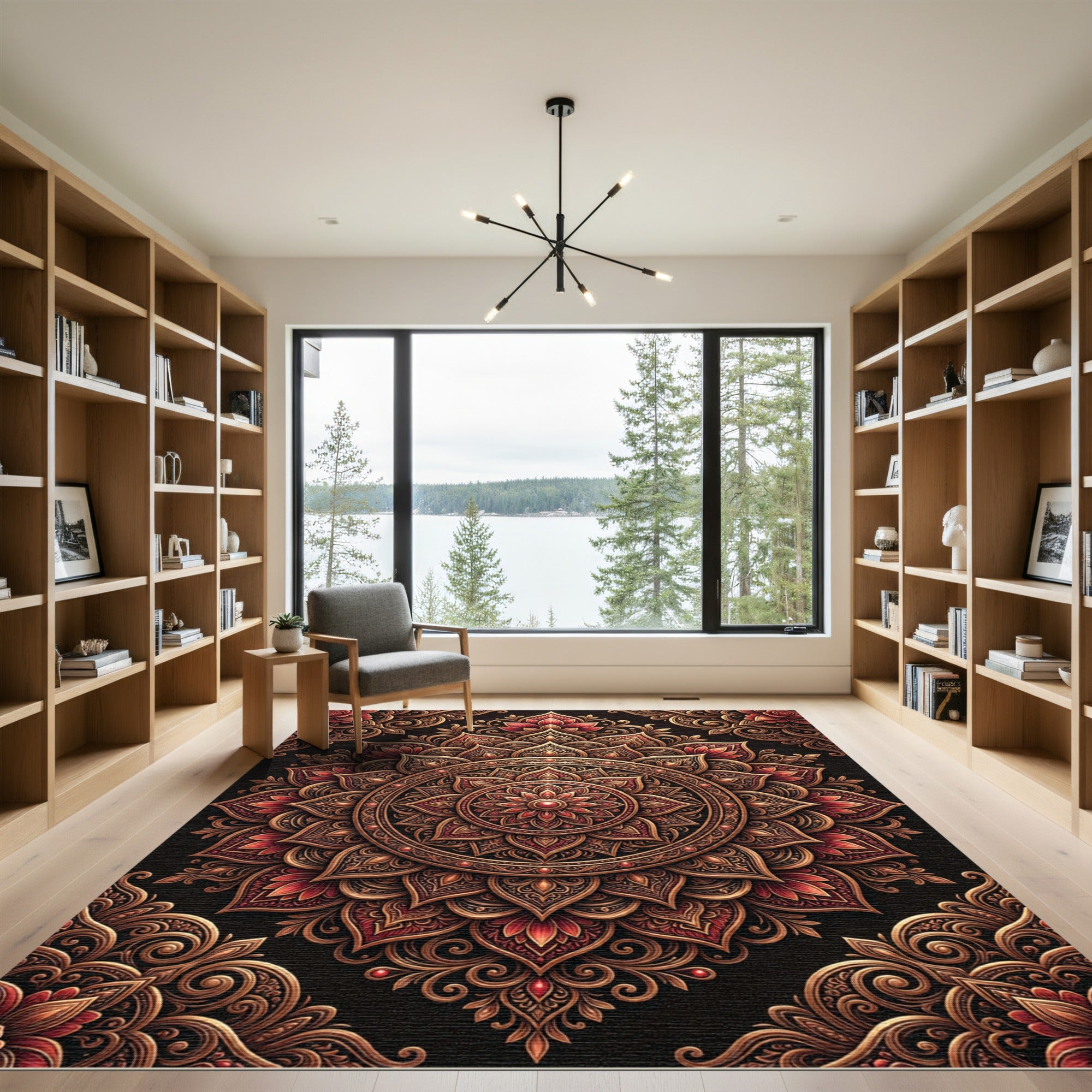 Intricate Crimson Floral Mandala Rug