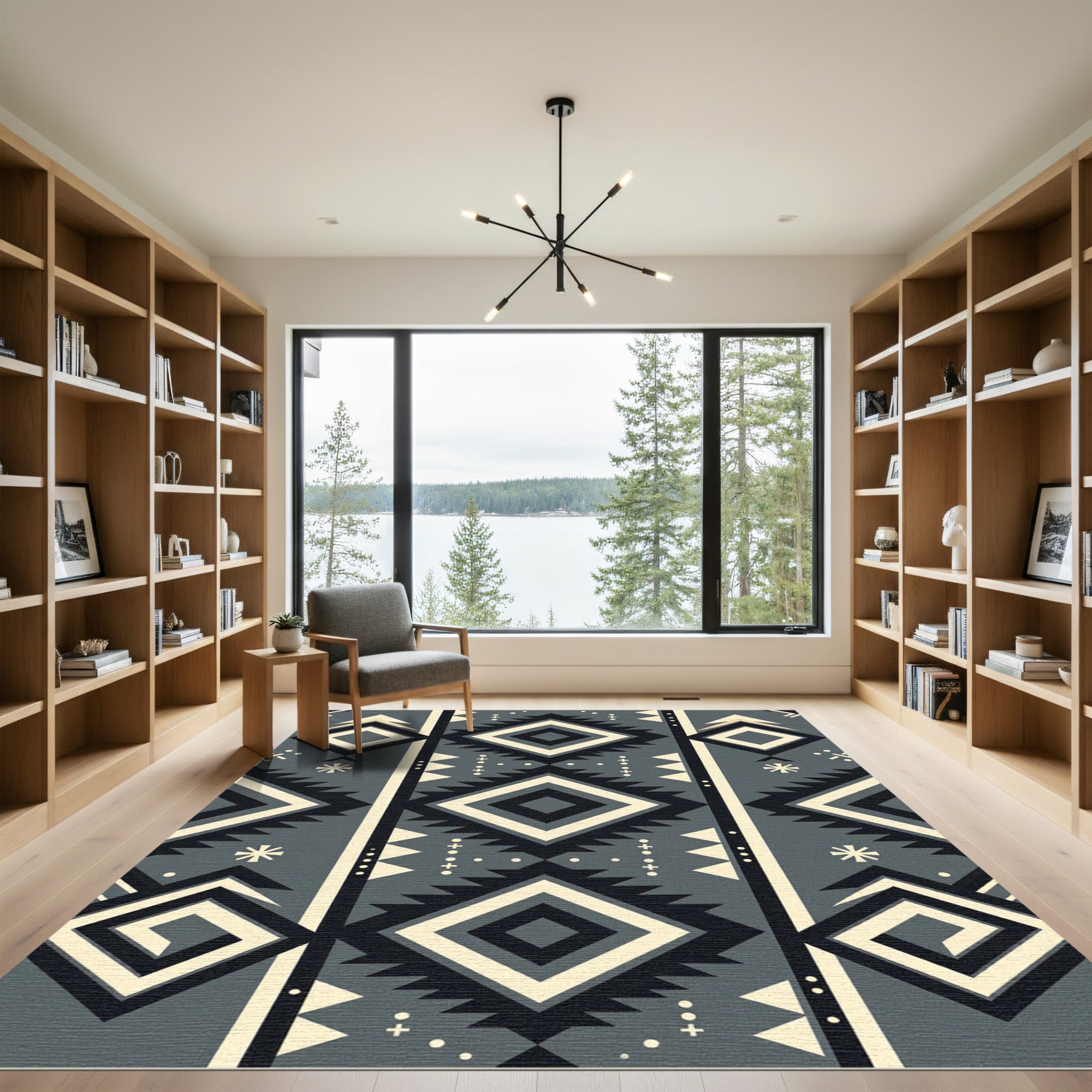 Gray Cream Black Diamond Geometric Loom Rug