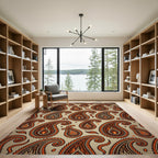 Orange Black Paisley Tear Drop Rug