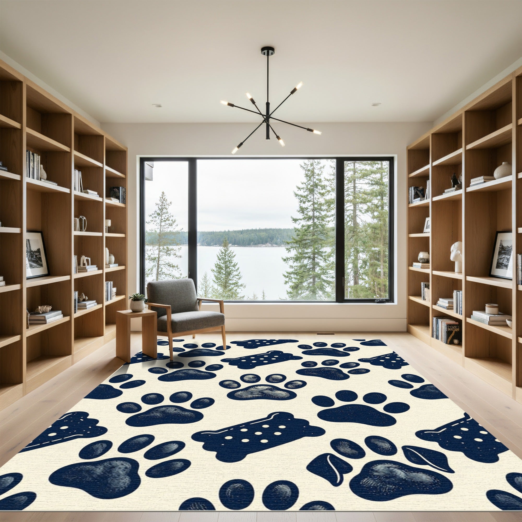 Navy Blue Paw and Treat Illustration Rug