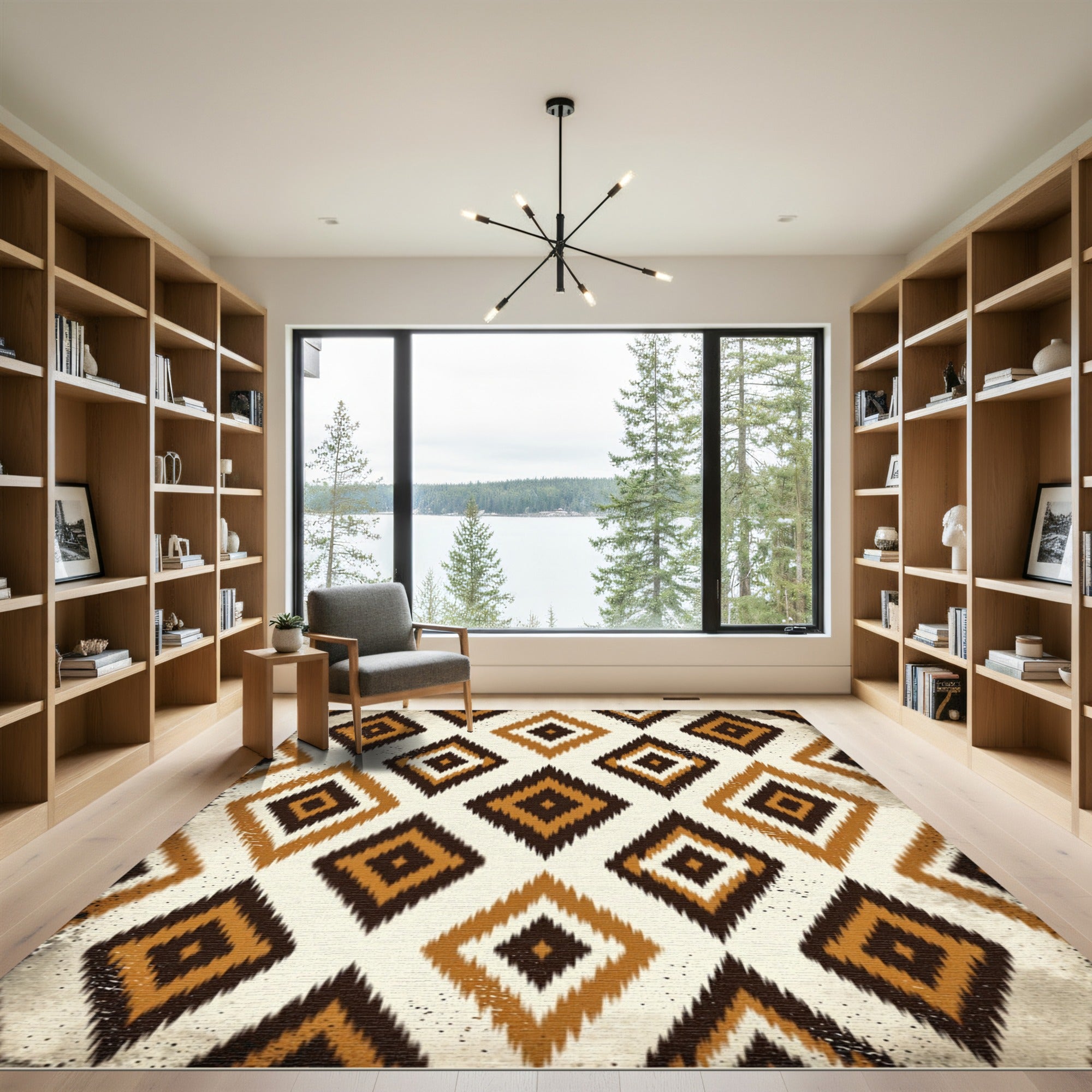 Earth Tone Ikat Diamond Geometric Rug