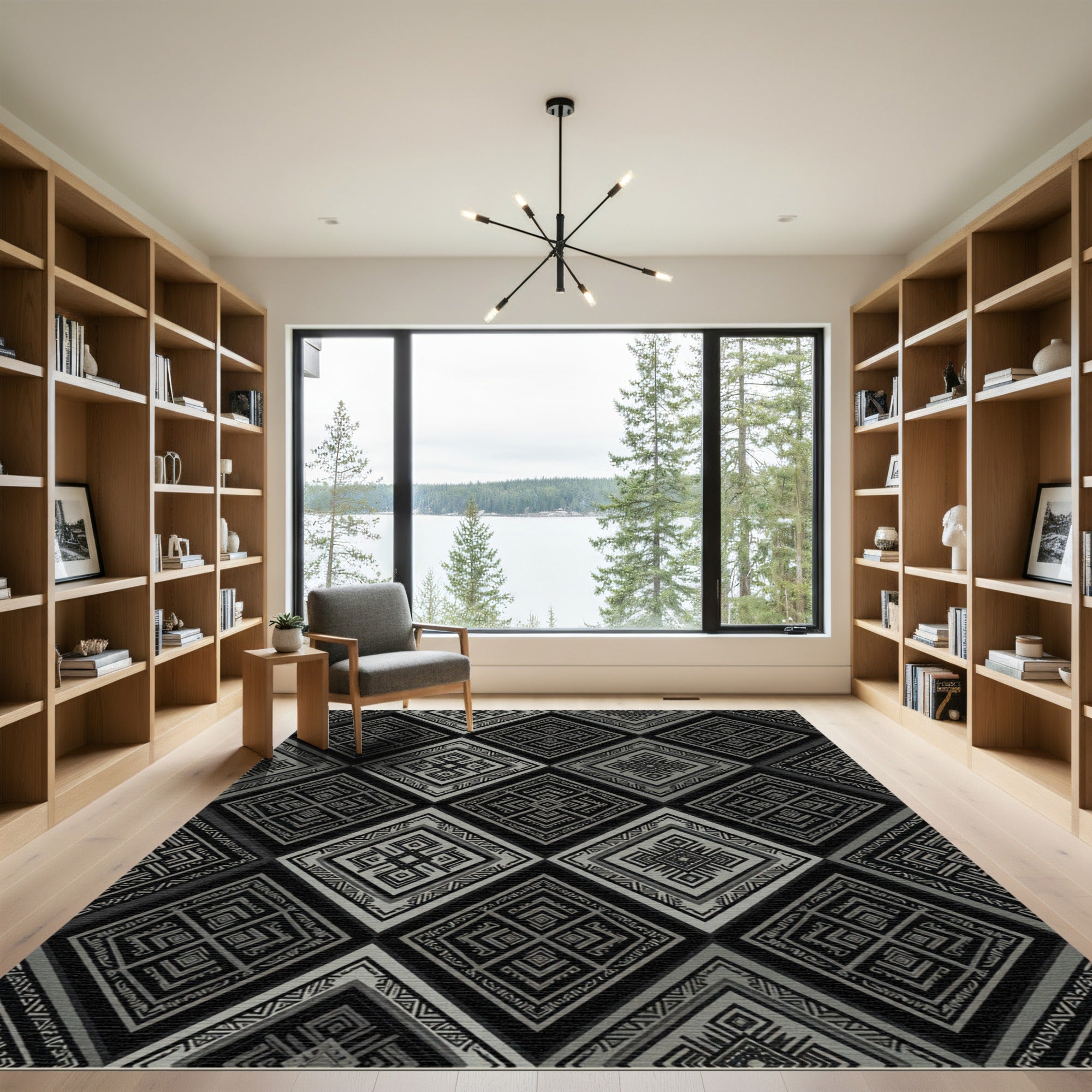 Geometric Black Diamond Tribal Rug