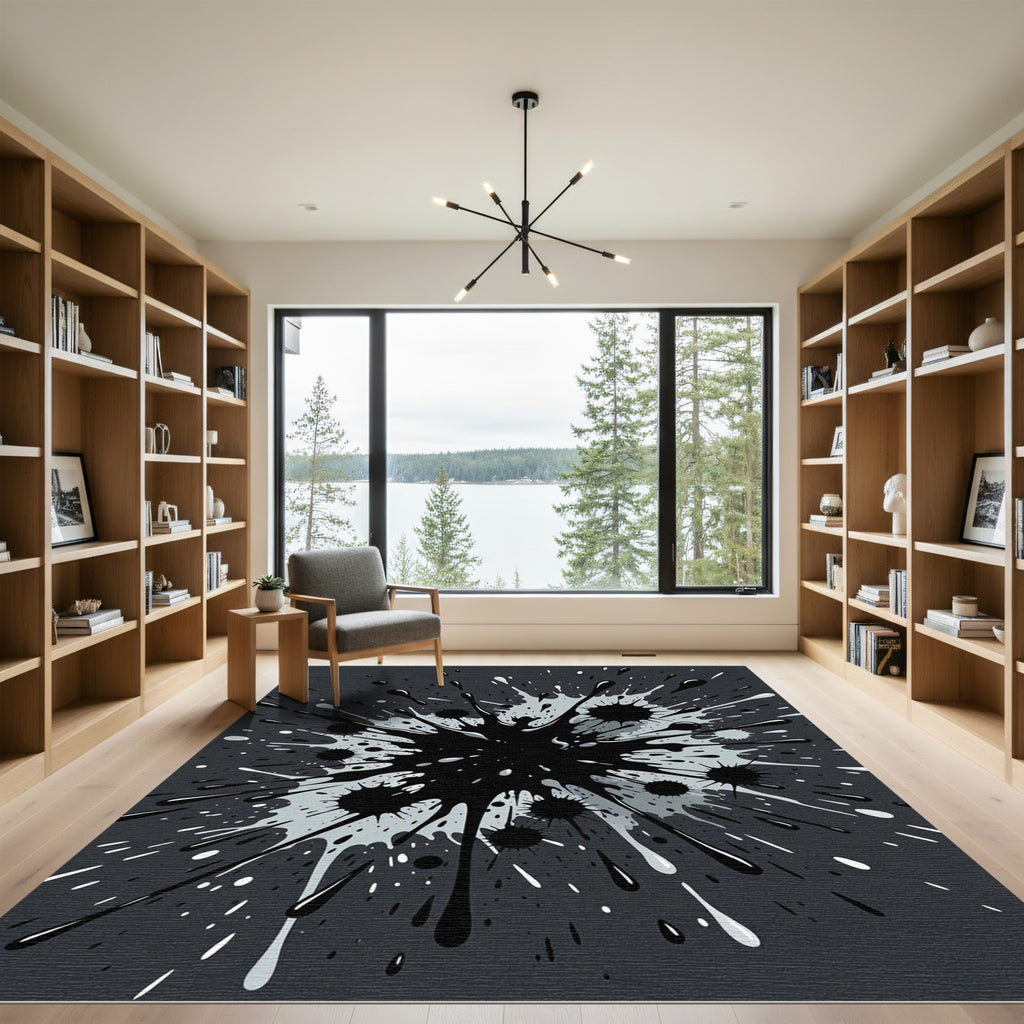 Monochrome Splash Burst Abstraction Rug