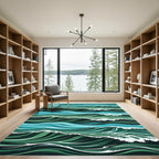 Deep Teal Layered Ocean Wave Rug