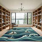 Nautical Sailboat and Anchor Wave Art Rug