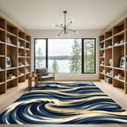 Deep Blue Cream Swirling Ocean Waves Rug