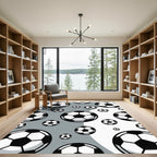 Monochrome Soccer Ball Floating Graphic Rug