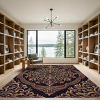 Gold Filigree Damask Dark Floral Medallion Rug