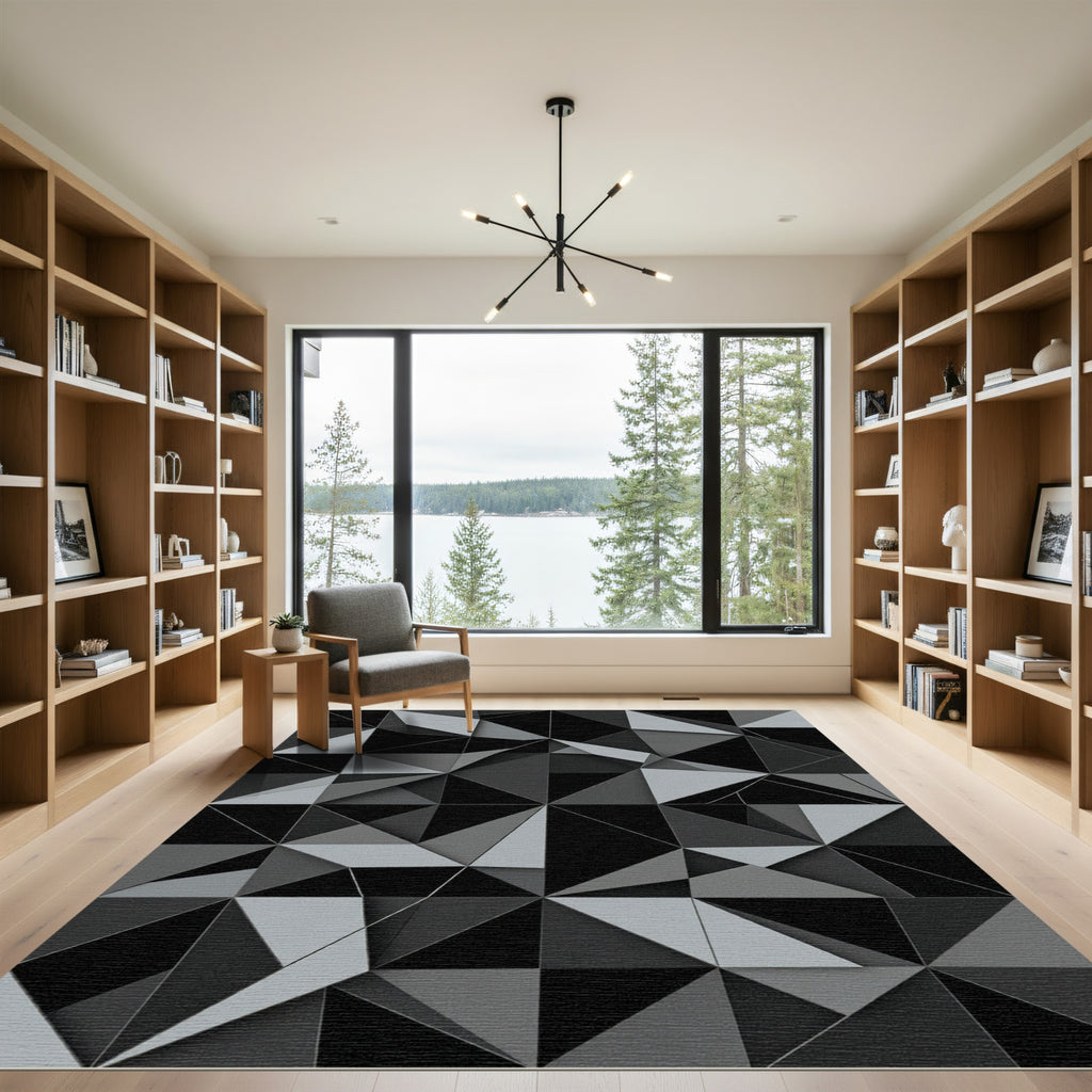 Monochromatic Geometric Abstract Angular Layers Rug