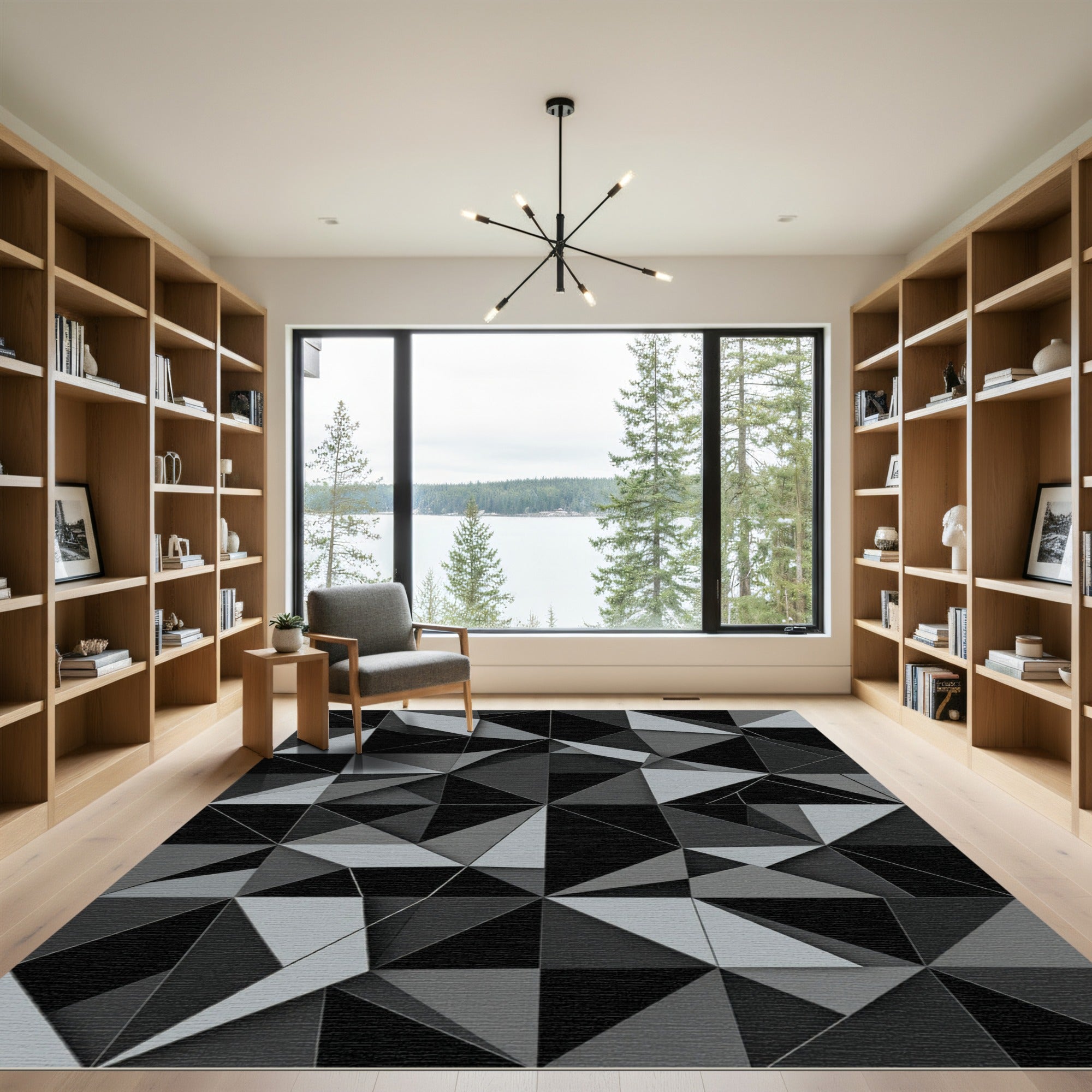 Monochromatic Geometric Abstract Angular Layers Rug