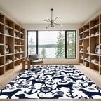 Navy Nautical Labrador Compass Anchor Rug