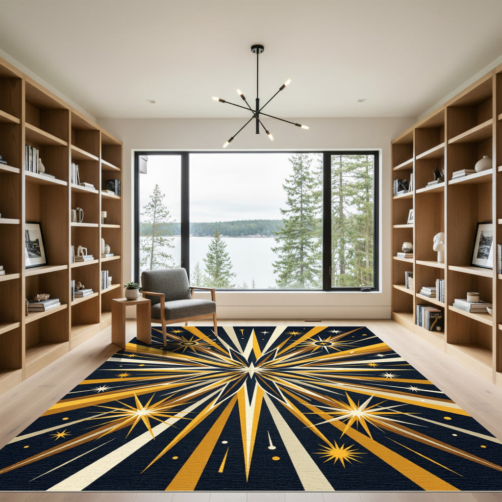 Golden Starburst Flare Explosion Rug