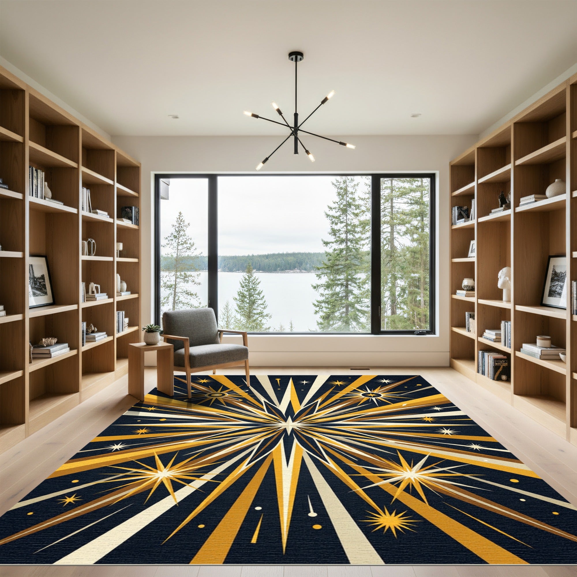 Golden Starburst Flare Explosion Rug