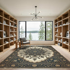 Deep Blue Vintage Floral Arch Rug