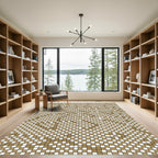Earthy Gold White Checkerboard Mosaic Rug