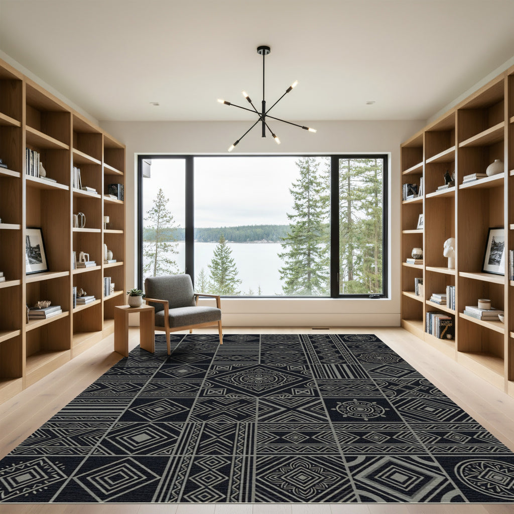 Monochrome Geometric Patchwork Composition Rug