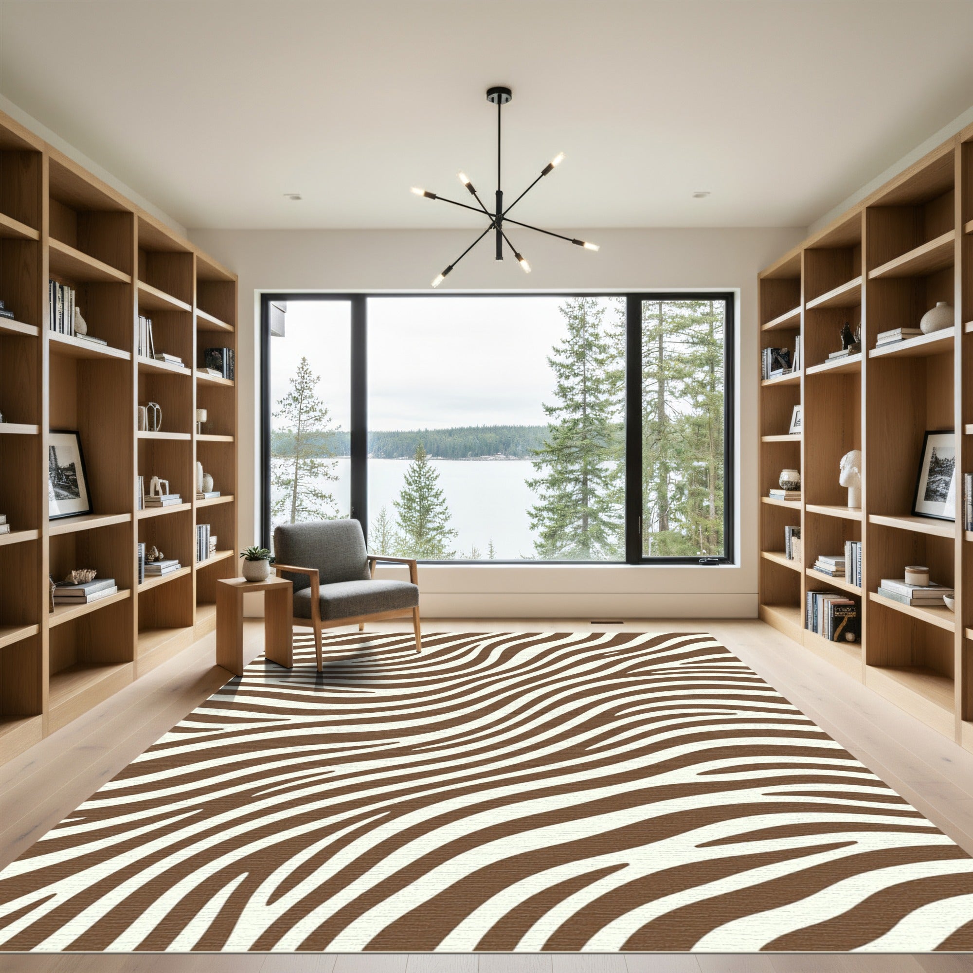 Modern Brown Zebra Wavy Stripe Rug