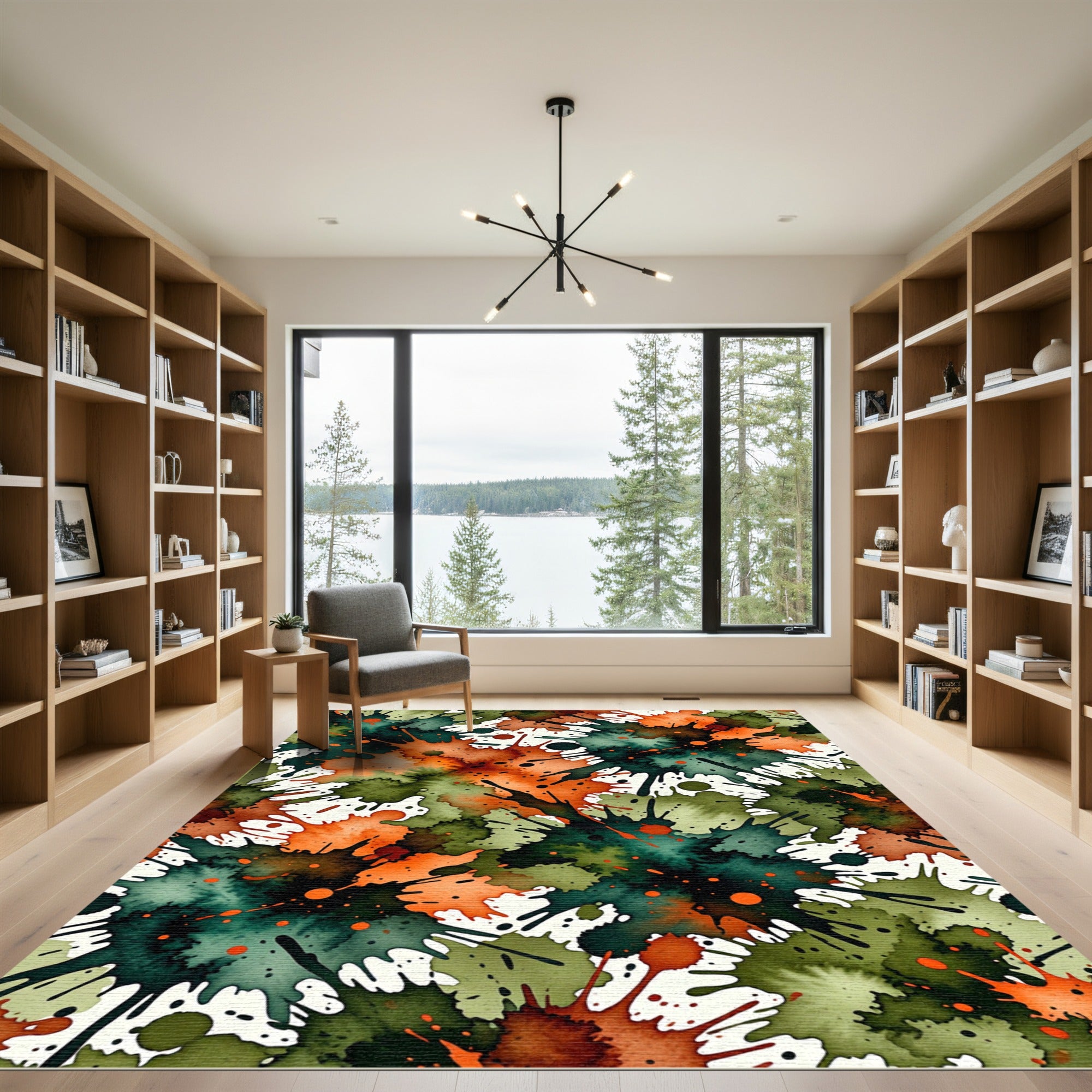 Vibrant Orange Green Splatter Splash Rug