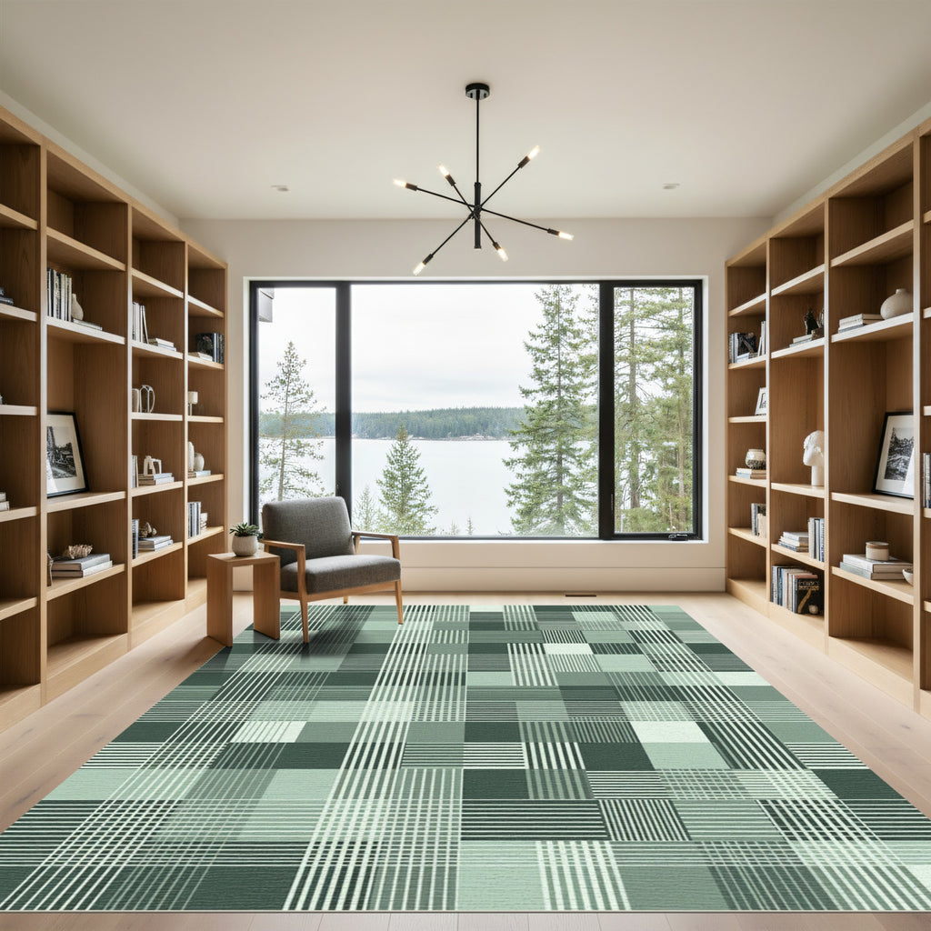 Shades of Green Plaid Grid Abstract Rug