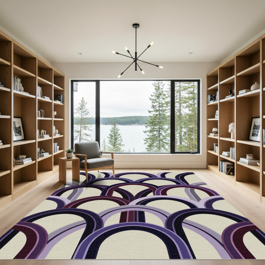 Retro Violet Curved Arch Art Deco Rug