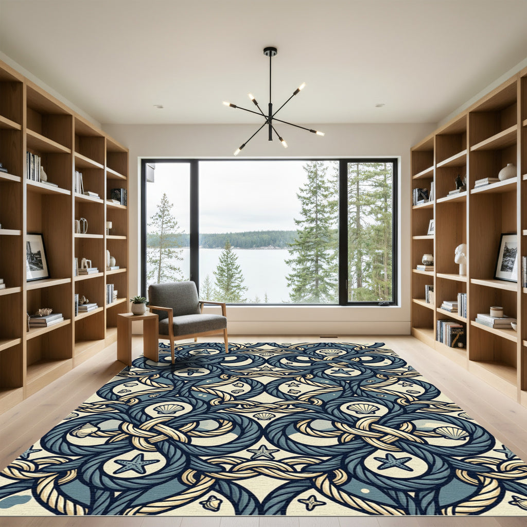 Nautical Rope Knot Star Shell Arrangement Rug