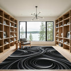 Charcoal Swirl Abstract Metal Ribbons Rug