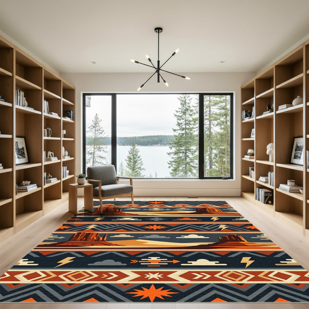 Earthy Southwest Mesa Sunset Geometric Rug