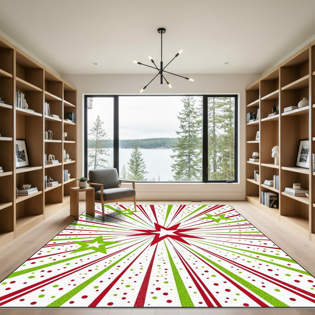 Red Green Starburst Burst With Stars Rug