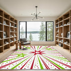 Red Green Starburst Burst With Stars Rug