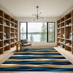 Modern Navy and Gold Abstract Waves Rug