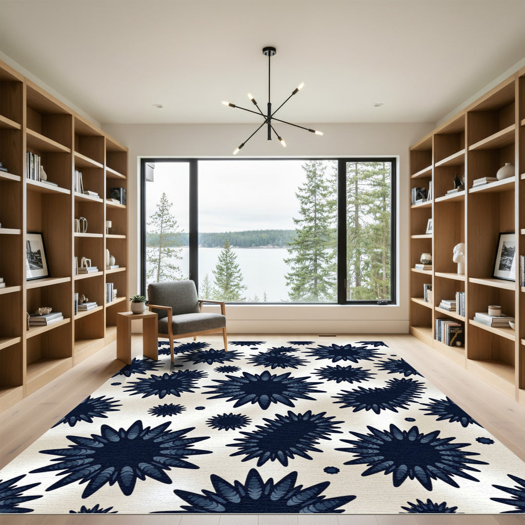 Celestial Navy Starburst Geometric Art Rug