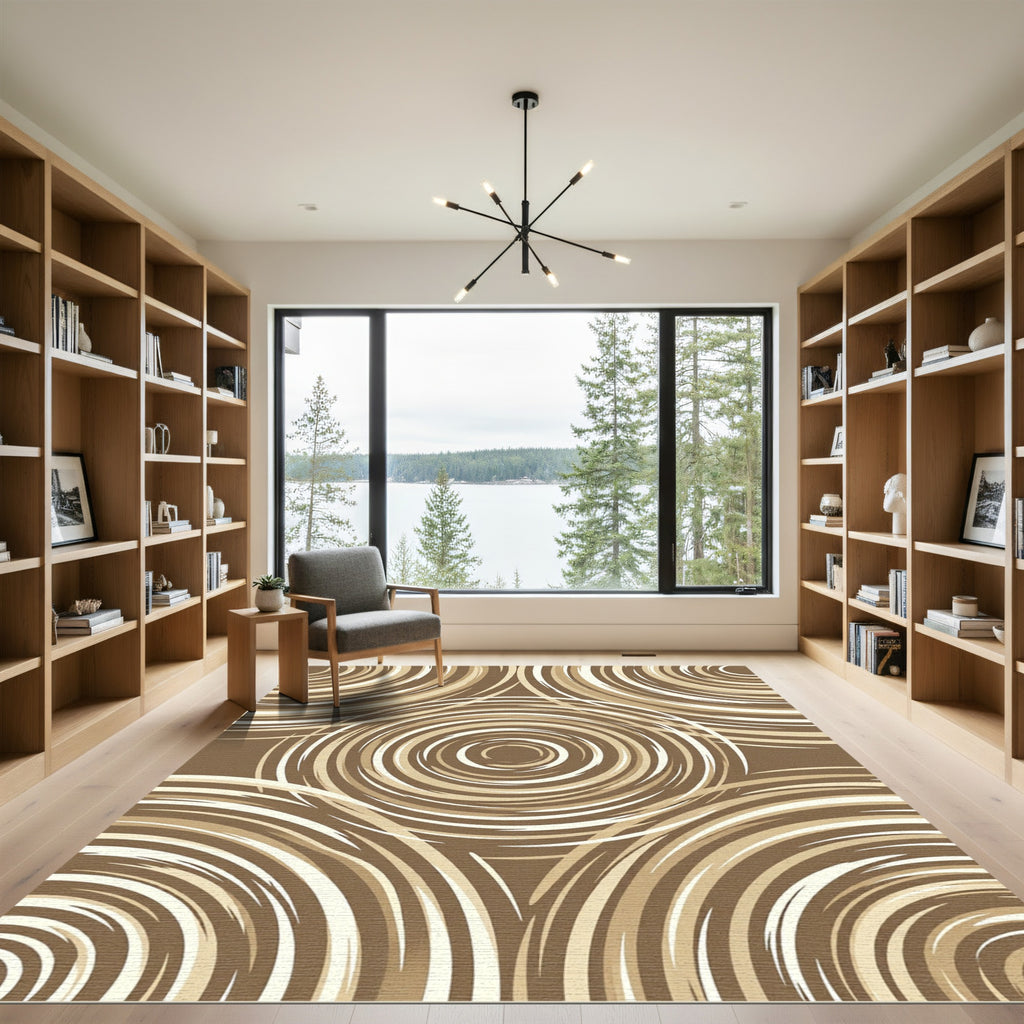 Brown Cream Swirling Circles Rug