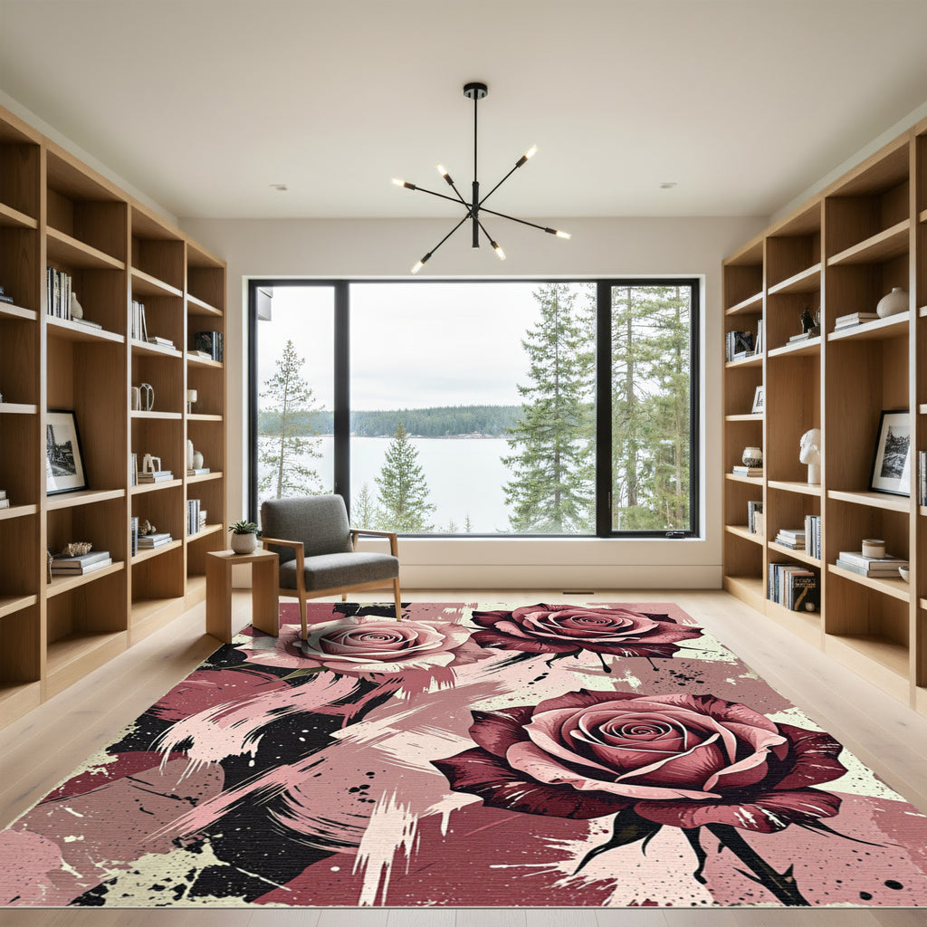 Crimson Rose Abstract Splatter Rug