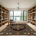 Ornate Gold Sapphire Floral Medallion Rug