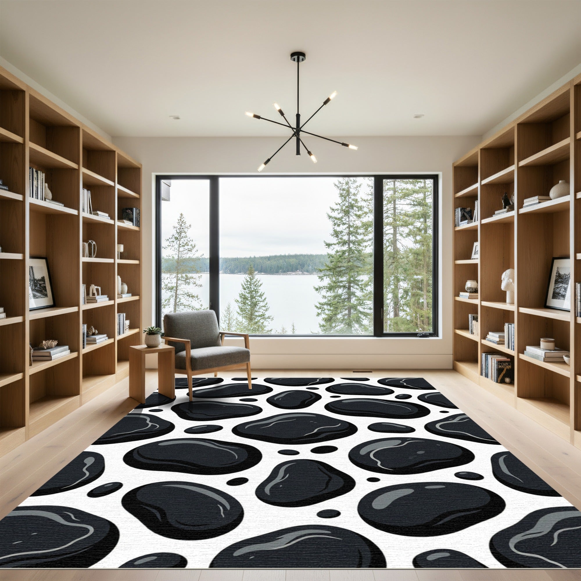 Glossy Black Pebbles Scatter Rug